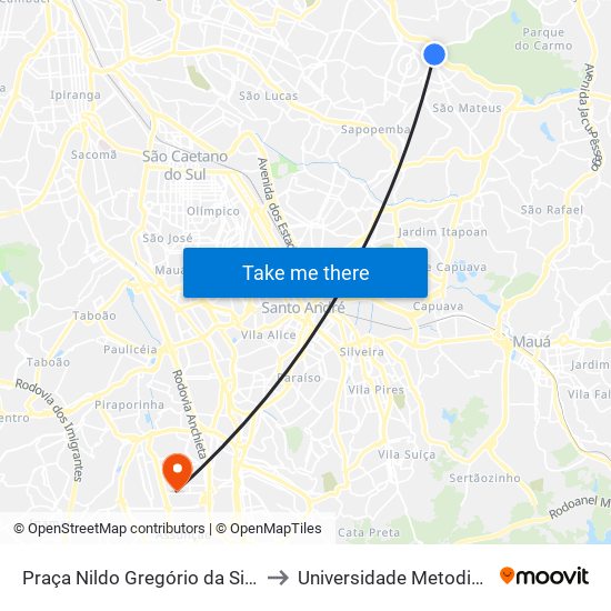 Praça Nildo Gregório da Silva to Universidade Metodista map