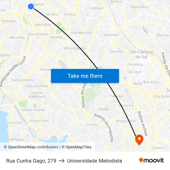 Rua Cunha Gago, 279 to Universidade Metodista map