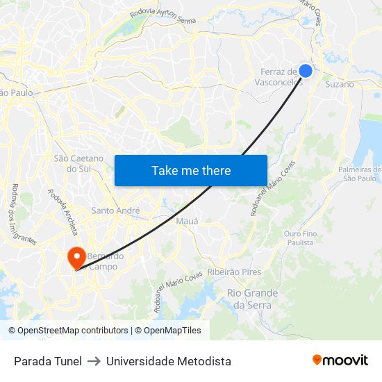 Parada Tunel to Universidade Metodista map