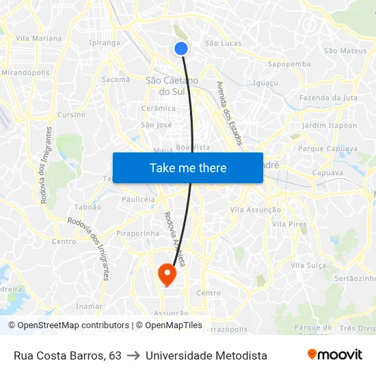 Rua Costa Barros, 63 to Universidade Metodista map