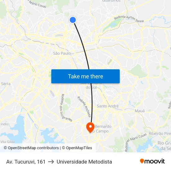 Av. Tucuruvi, 161 to Universidade Metodista map