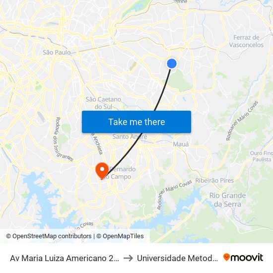 Av Maria Luiza Americano 2500 to Universidade Metodista map