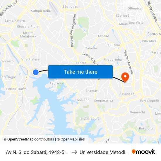 Av N. S. do Sabará, 4942-5030 to Universidade Metodista map