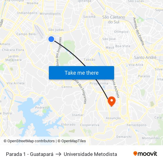 Parada 1 - Guatapará to Universidade Metodista map