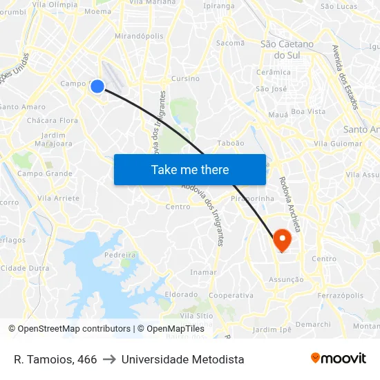 R. Tamoios, 466 to Universidade Metodista map