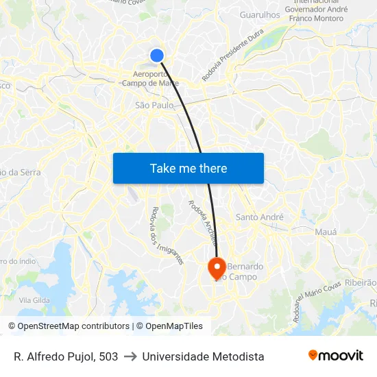 R. Alfredo Pujol, 503 to Universidade Metodista map