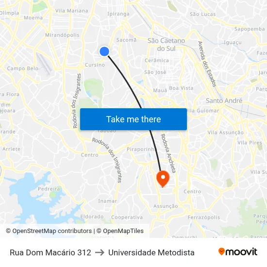 Rua Dom Macário 312 to Universidade Metodista map