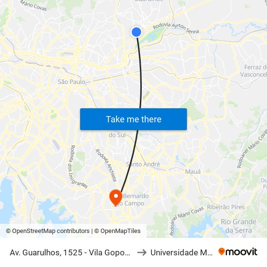 Av. Guarulhos, 1548 - Vila Gopouva, Guarulhos to Universidade Metodista map