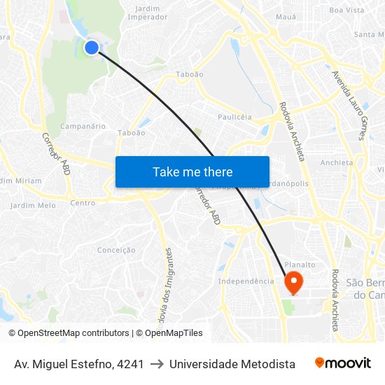 Av. Miguel Estefno, 4241 to Universidade Metodista map