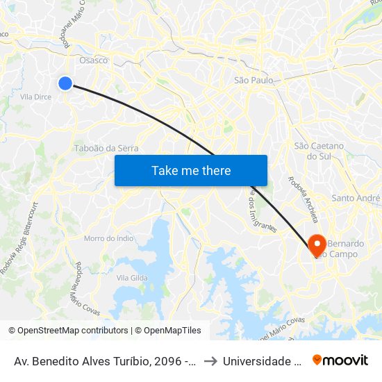 Av. Benedito Alves Turíbio, 2096 - Padroeira, Osasco to Universidade Metodista map