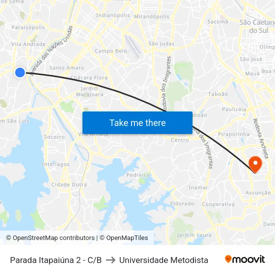 Parada Itapaiúna 2 - C/B to Universidade Metodista map