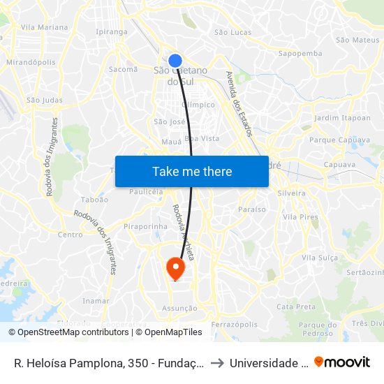 R. Heloísa Pamplona, 350 - Fundação, São Caetano do Sul to Universidade Metodista map