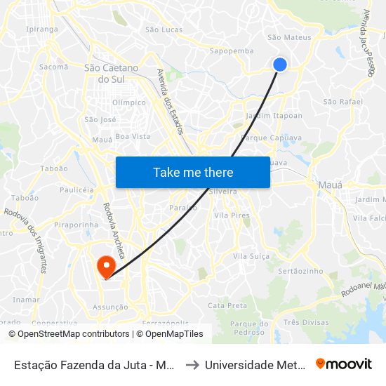 Estação Fazenda da Juta - Monotrilho to Universidade Metodista map