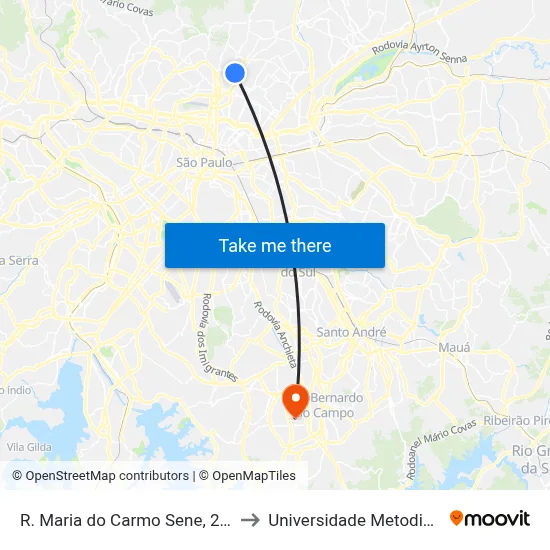 R. Maria do Carmo Sene, 240 to Universidade Metodista map