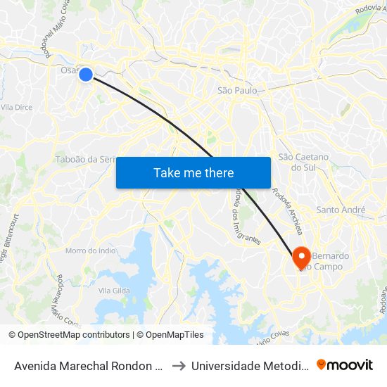 Avenida Marechal Rondon 249 to Universidade Metodista map