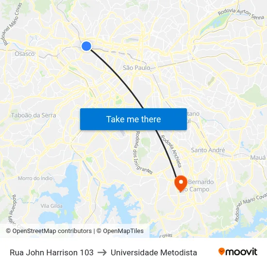 Rua John Harrison 103 to Universidade Metodista map