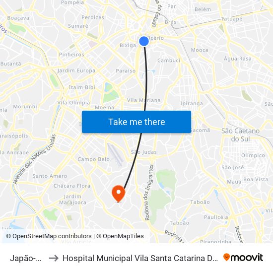 Japão-Liberdade to Hospital Municipal Vila Santa Catarina Dr. Gilson de C. Marques de Carvalho map