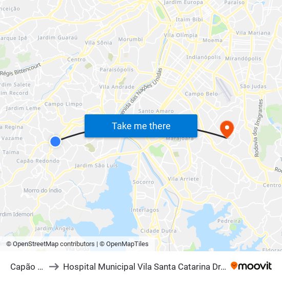 Capão Redondo to Hospital Municipal Vila Santa Catarina Dr. Gilson de C. Marques de Carvalho map