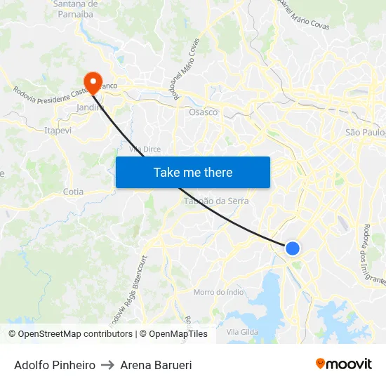 Adolfo Pinheiro to Arena Barueri map