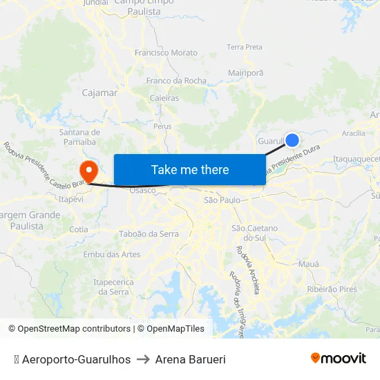 ✈️ Aeroporto-Guarulhos to Arena Barueri map