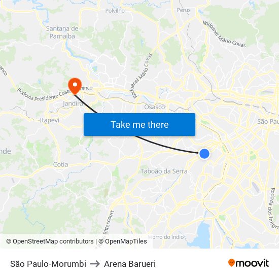 São Paulo-Morumbi to Arena Barueri map