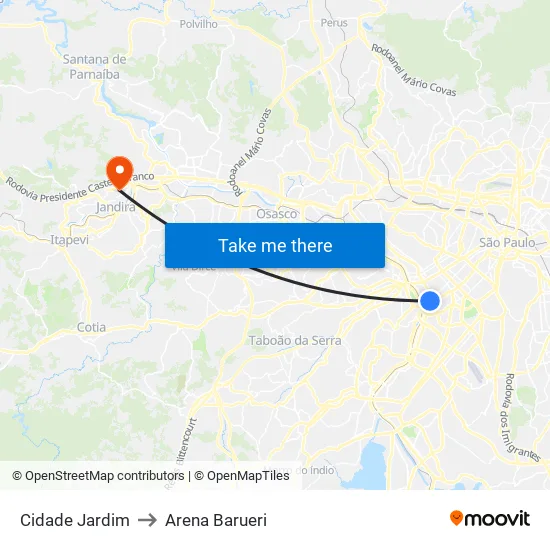 Cidade Jardim to Arena Barueri map