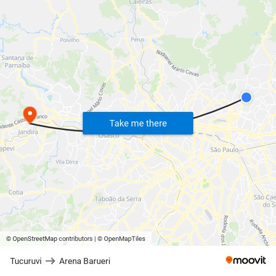 Tucuruvi to Arena Barueri map