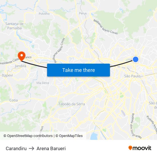 Carandiru to Arena Barueri map