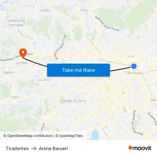 Tiradentes to Arena Barueri map