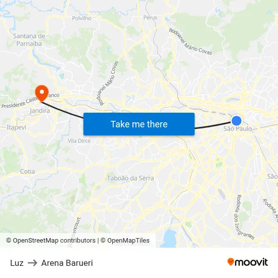 Luz to Arena Barueri map
