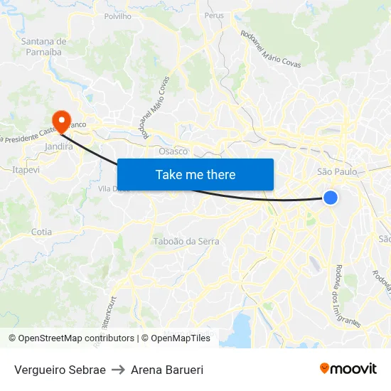 Vergueiro Sebrae to Arena Barueri map