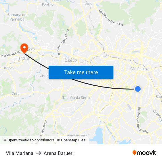 Vila Mariana to Arena Barueri map