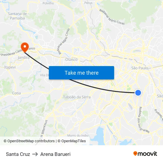 Santa Cruz to Arena Barueri map