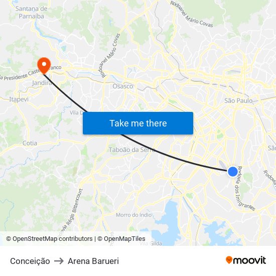 Conceição to Arena Barueri map