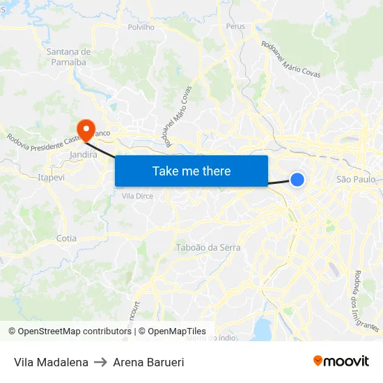 Vila Madalena to Arena Barueri map