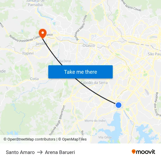 Santo Amaro to Arena Barueri map
