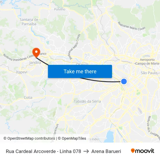 Rua Cardeal Arcoverde - Linha 078 to Arena Barueri map