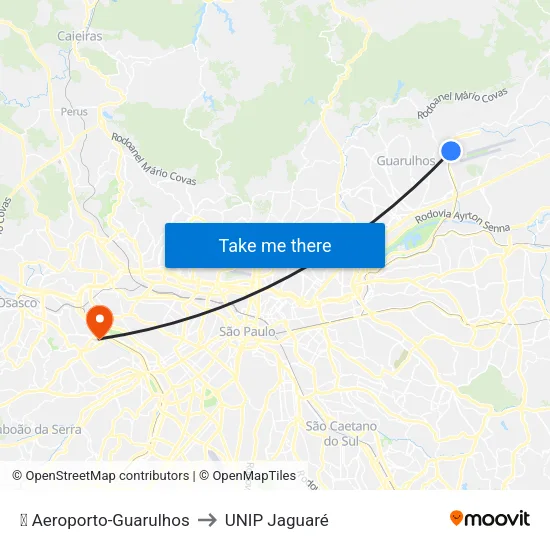 ✈️ Aeroporto-Guarulhos to UNIP Jaguaré map