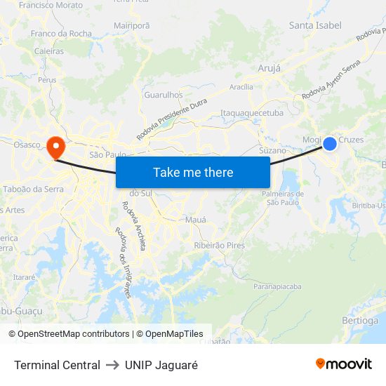 Terminal Central to UNIP Jaguaré map