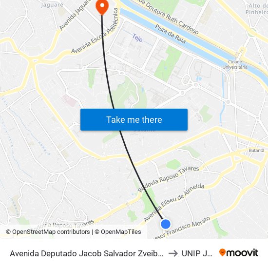 Avenida Deputado Jacob Salvador Zveibil, 293 • Metrô Morumbi to UNIP Jaguaré map
