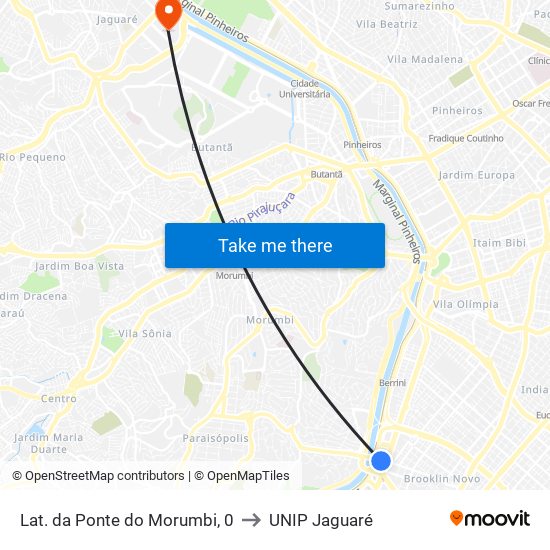 Lat. da Ponte do Morumbi, 0 to UNIP Jaguaré map