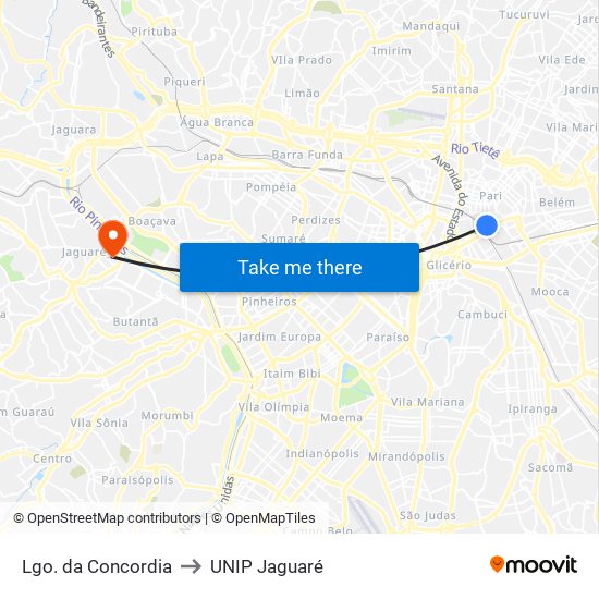 Lgo. da Concordia to UNIP Jaguaré map