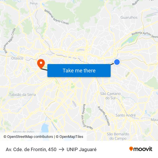 Av. Cde. de Frontin, 450 to UNIP Jaguaré map