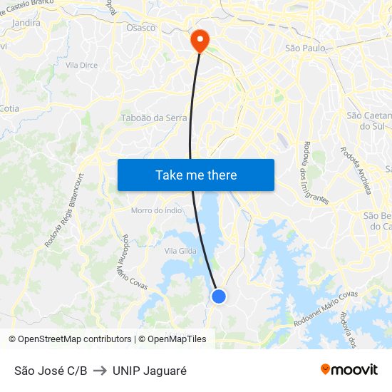 São José C/B to UNIP Jaguaré map