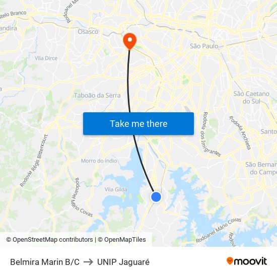 Belmira Marin B/C to UNIP Jaguaré map