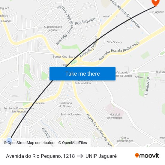 Avenida do Rio Pequeno, 1218 to UNIP Jaguaré map