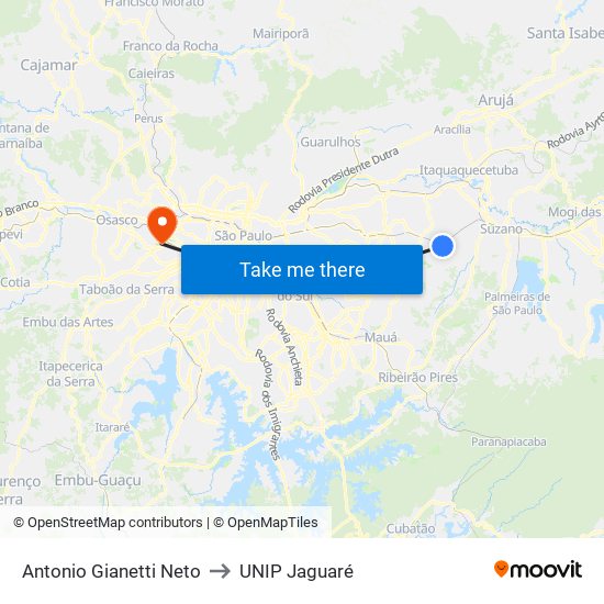 Antonio Gianetti Neto to UNIP Jaguaré map