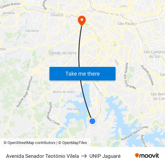 Avenida Senador Teotônio Vilela to UNIP Jaguaré map