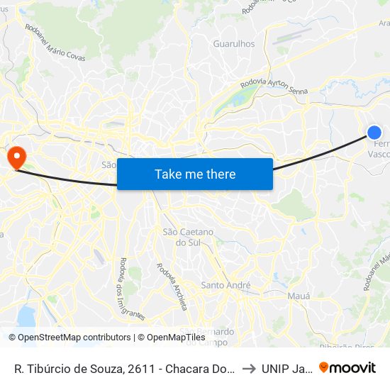 R. Tibúrcio de Souza, 2611 - Chacara Dona Olivia, São Paulo to UNIP Jaguaré map