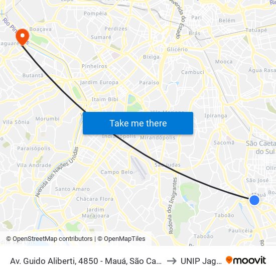Av. Guido Aliberti, 4850 - Mauá, São Caetano do Sul to UNIP Jaguaré map